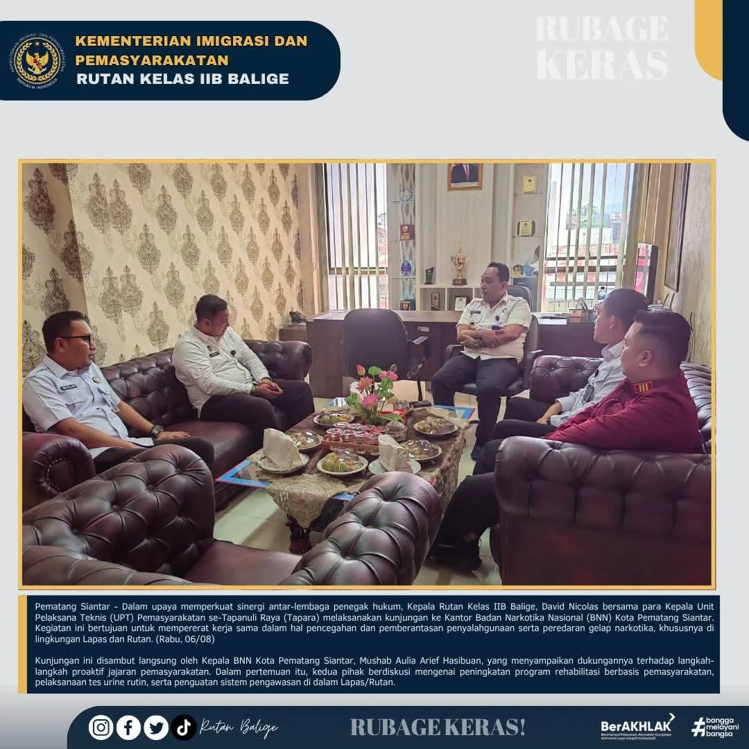 Kepala Rutan Balige dan BNN Siantar Perkuat Kerja Sama untuk Pencegahan Narkotika