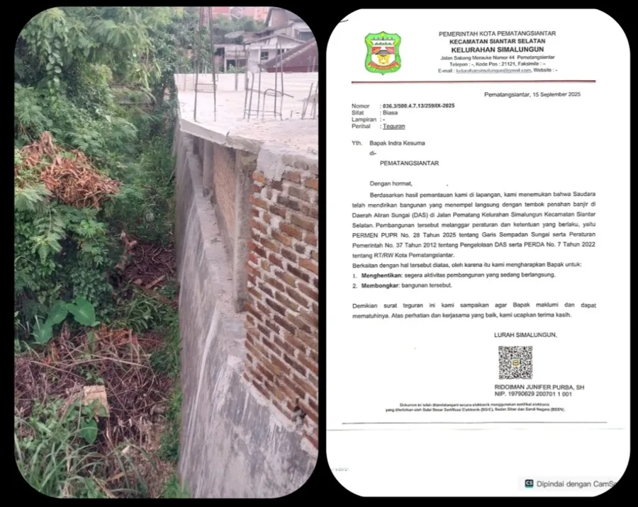 Lurah Kelurahan Simalungun Tegur Pemilik Bangunan yang Menempel di Tembok Penahan Banjir